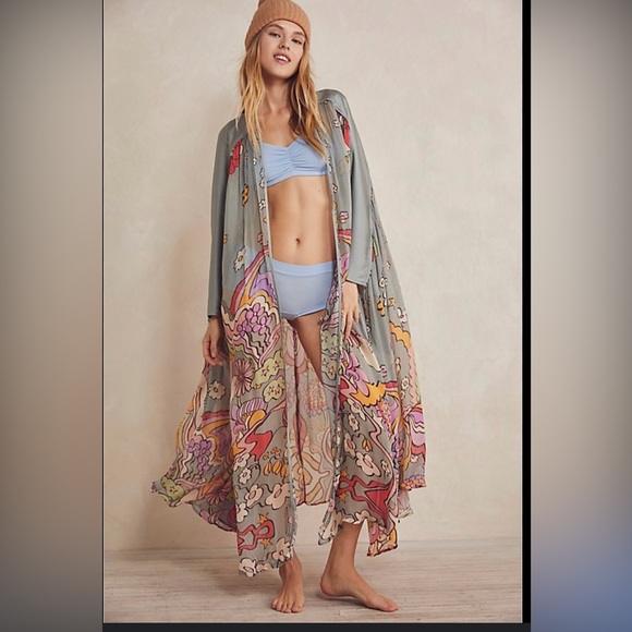 Free People. RARE. Monarch Kimono in Seafoam. - Picture 1 of 7